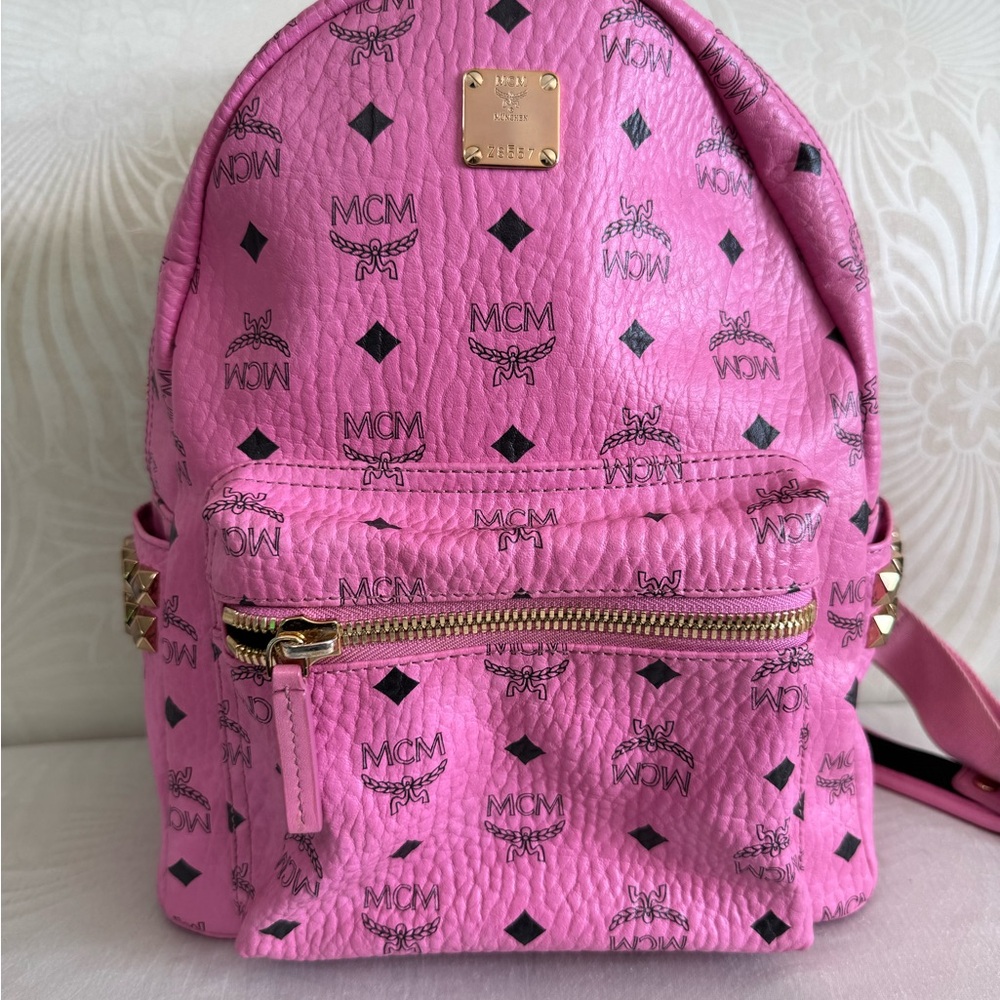 MCM Pink Backpack with Gold Accents - Picture 2 of 9